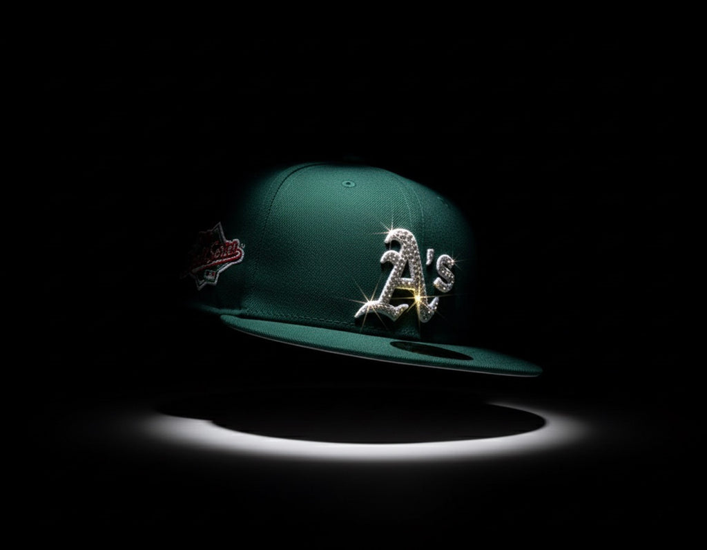 Gorra estilo New Era 59FIFTY inspirada en Oakland A’s – personalizada con strass